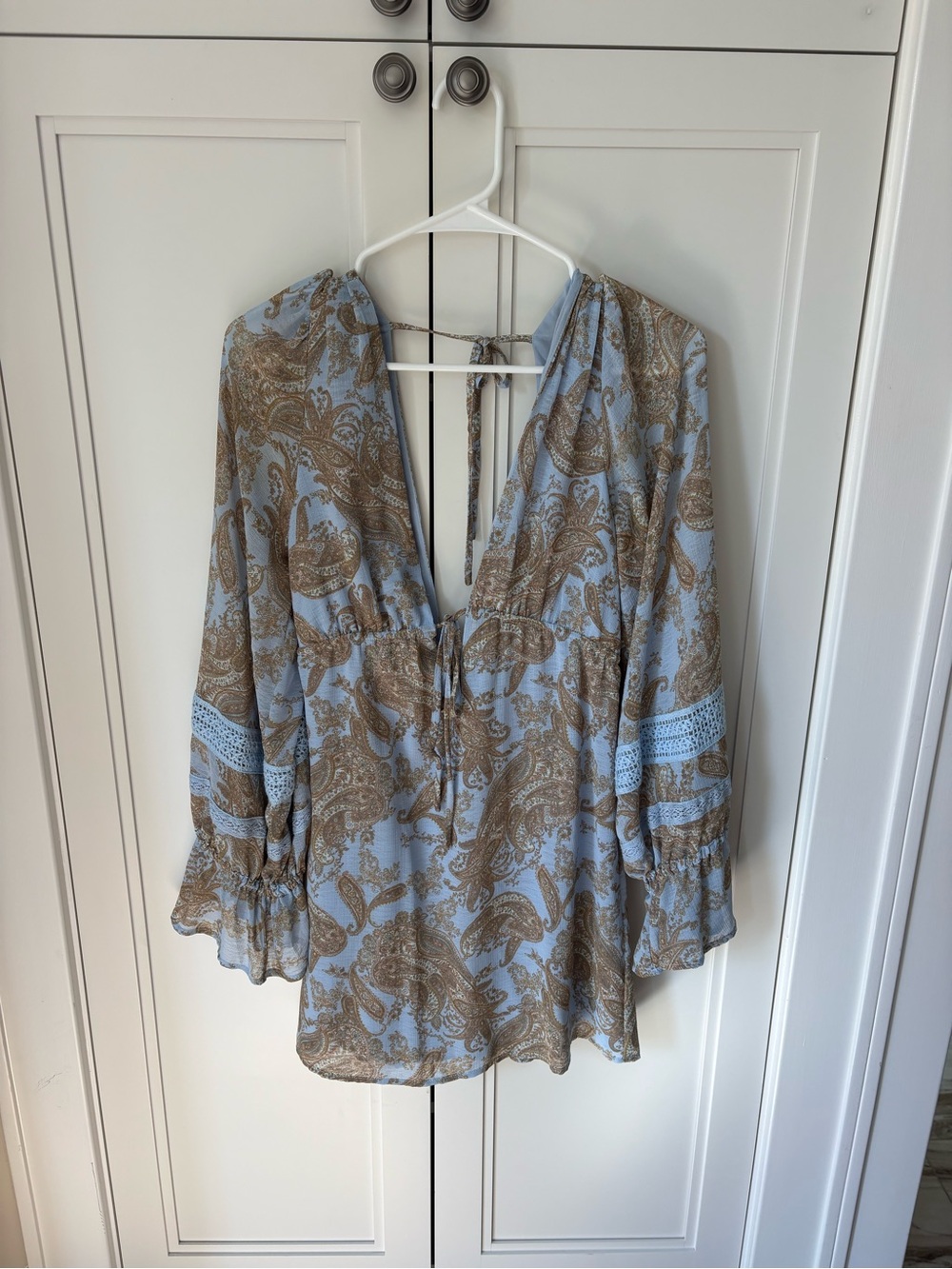 Urban Outfitters Light Blue and Brown Paisley Mini Dress